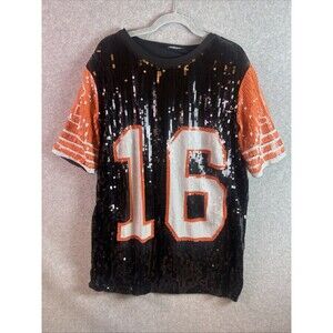 Sequin Game Day Jersey T-Shirt Orange White Black Sports Glamour Costume OS
